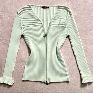 white y2k ribbed zipper cardigan - Medium